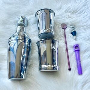 3/$30 COCKTAIL Set Silver Martini Shaker, Tumblers, Stoppers, Corkscrew, Stirrer
